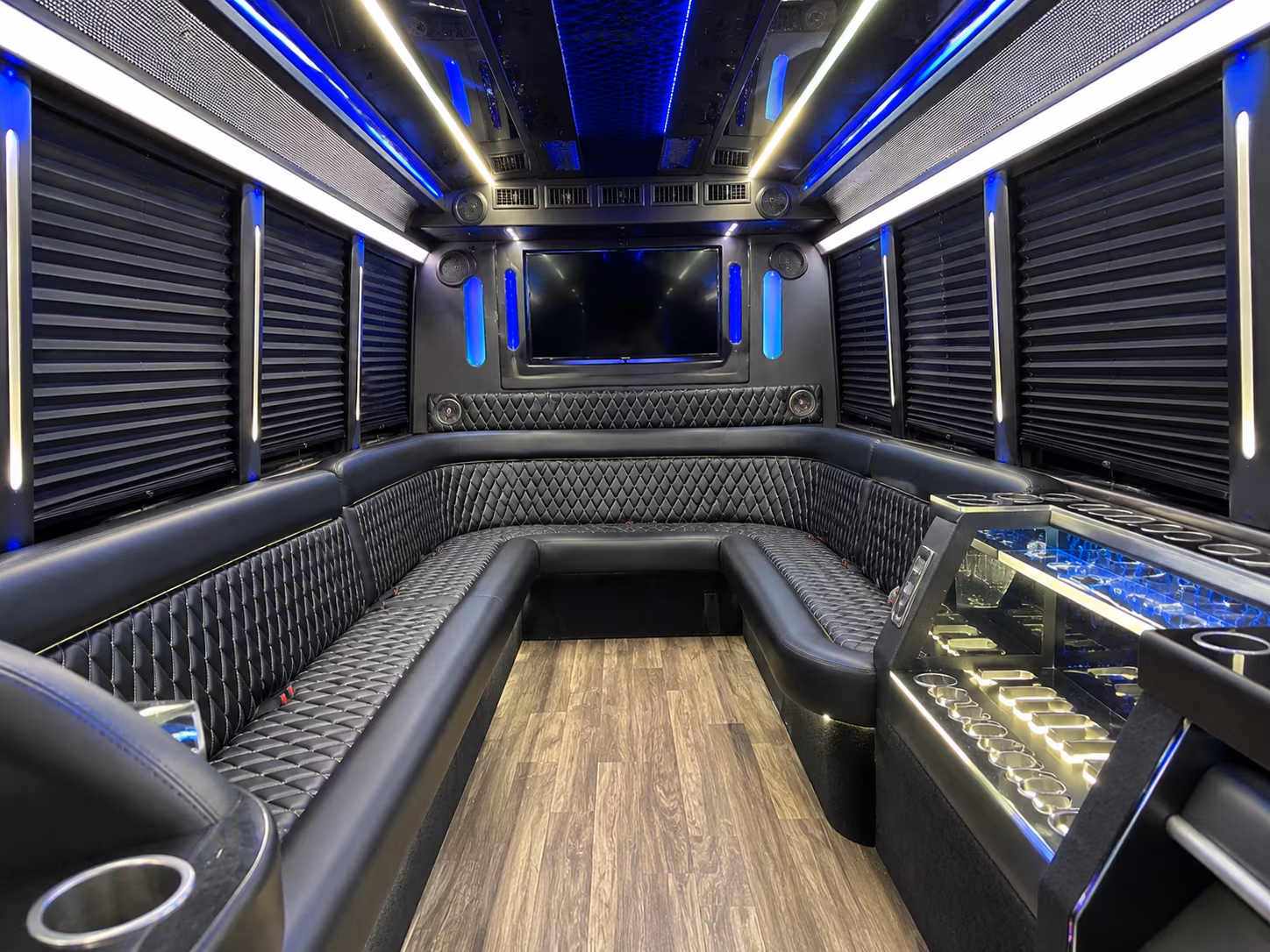Interior of a party bus rental serving Birmingham
