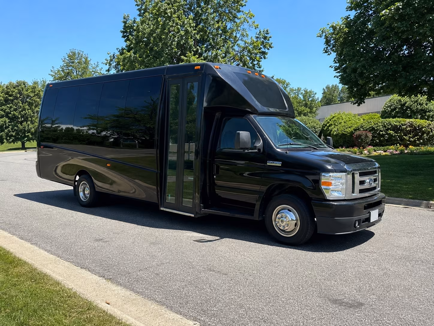 White party bus exterior
