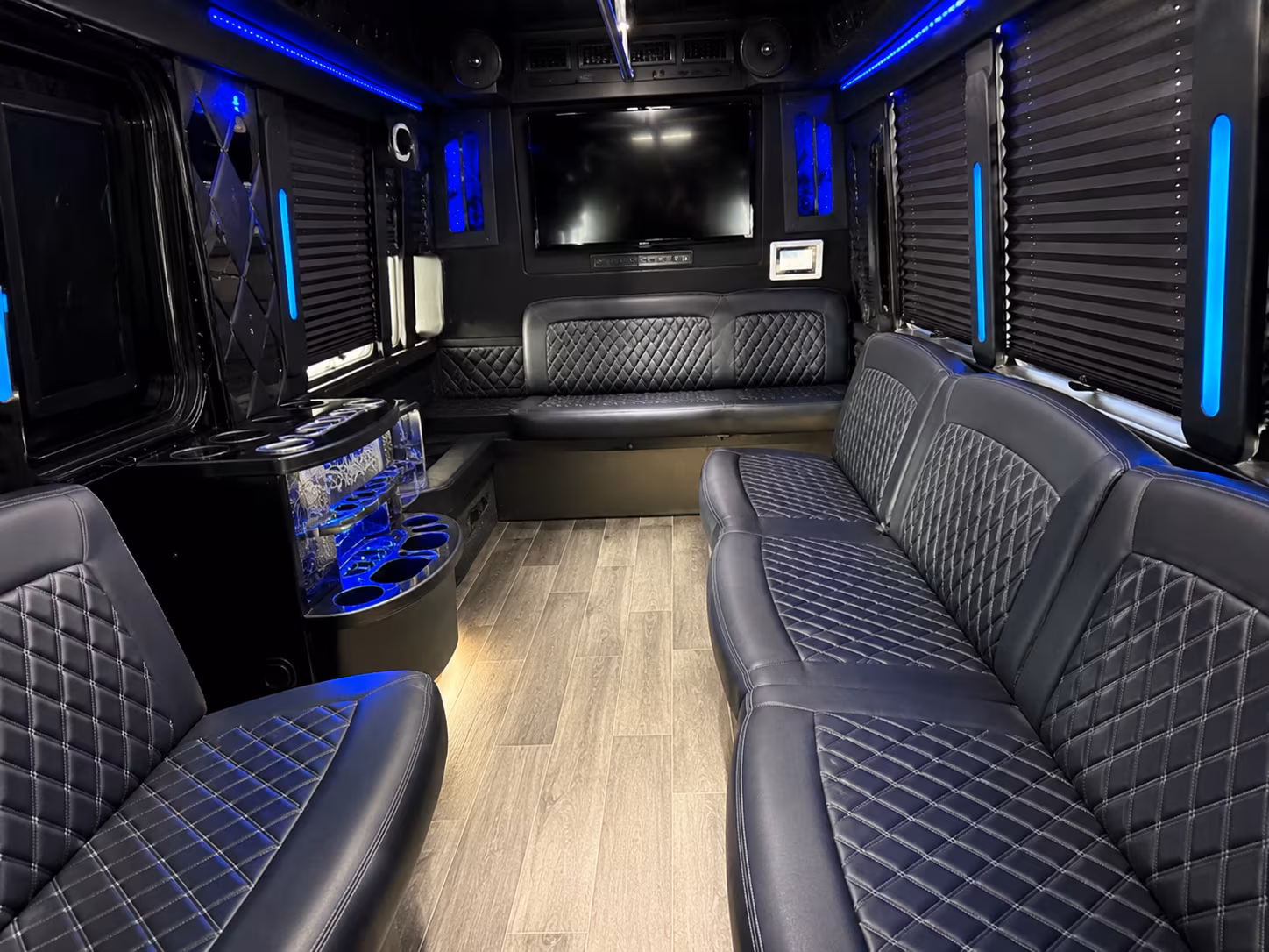White party bus exterior