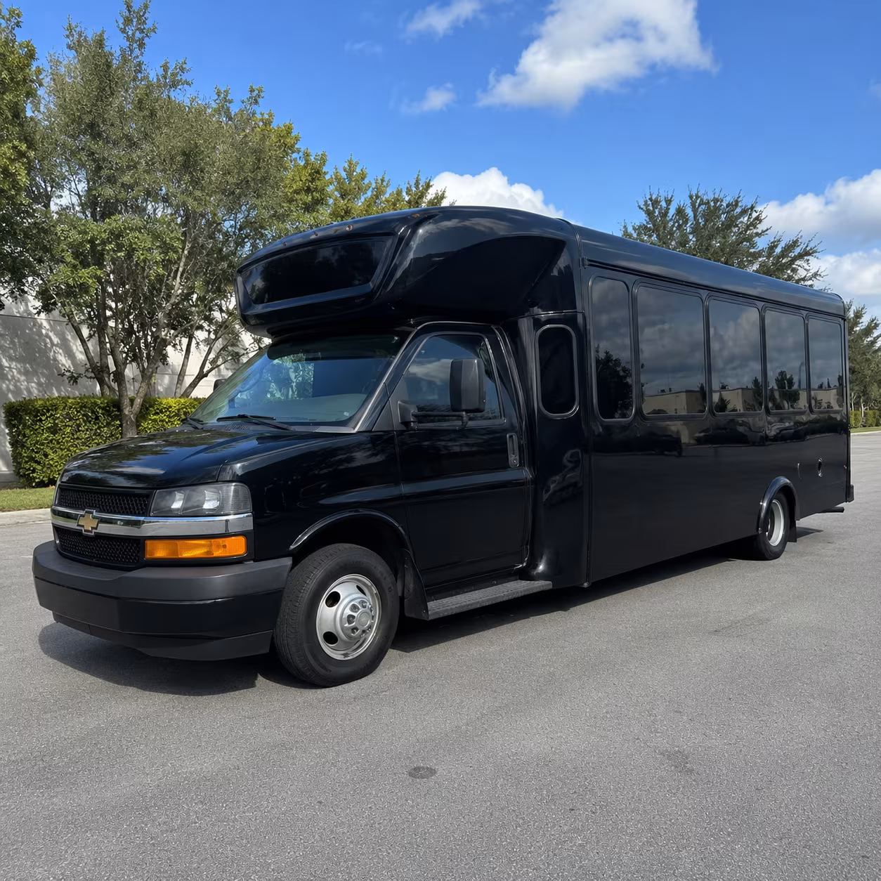 White party bus exterior