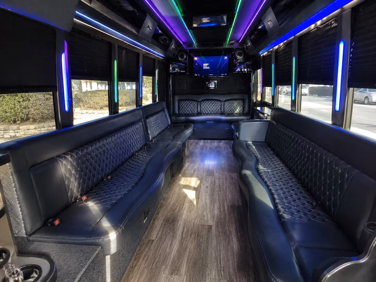 White party bus exterior
