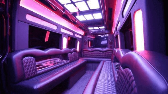 Interior of Charter Bus Company Alpharetta's 15 Passenger Party Bus in Alpharetta