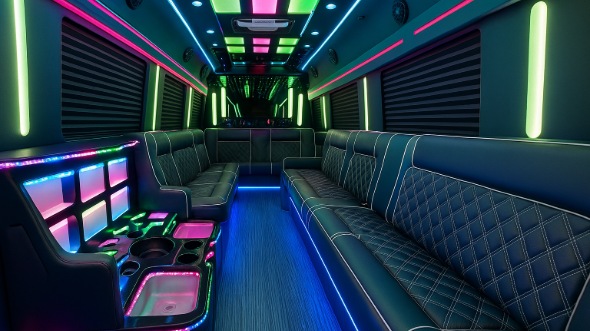 Interior of Charter Bus Company Roswell's 25 Passenger Party Bus in Roswell