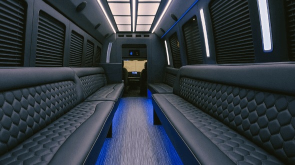 Interior of Birmingham Party Bus Company's 50 Passenger Party Bus in Birmingham